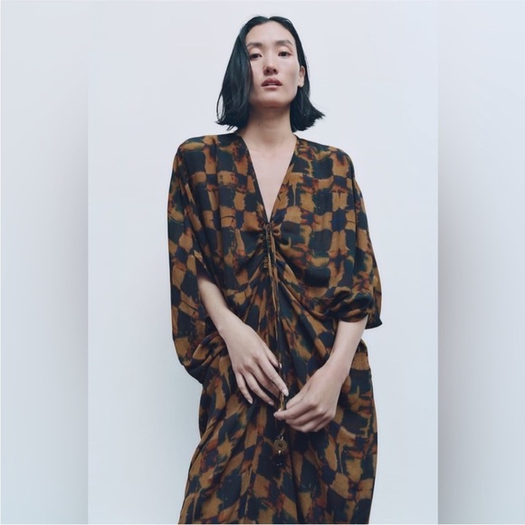 Zara Dresses & Skirts - ZARA Viscose Tunic Dress Adjustable Ruched Front Size M-L Limited Edition